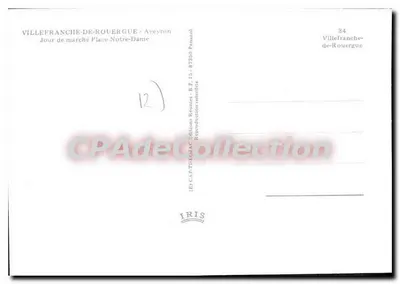 Villefranche-de-Rouergue — Dzień targowy na placu Notre-Dame — CAPTIRÉDAC Éditions Réunies — Rewers