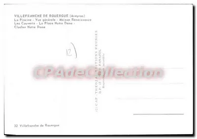 Villefranche de Rouergue — widok panoramiczny i zabytki — wydawca Panazol — Rewers