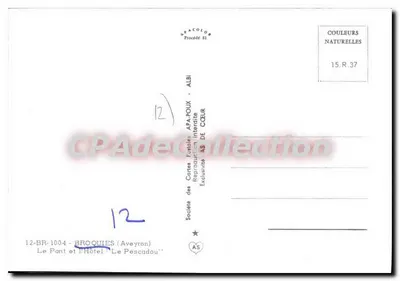 Broquies — El Puente y el Hotel 'Le Pescadou' — Société des Cartes Postales APA-POUX - ALBI — Reverso