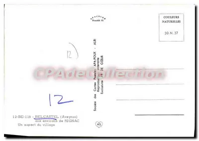Belcastel (Aveyron) — alrededor de Rignac — Sociedad de Tarjetas Postales AFA-POUX — Reverso