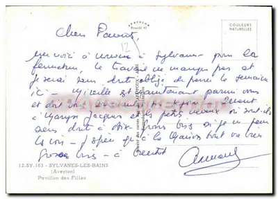 Pavillon Dziewcząt — Sylvanes-les-Bains — wydawca APACOLOX, n° 12.SY.103 — Rewers