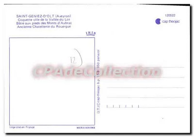 Stara pocztówka Saint Geniez d'Olt Aveyron Przyjemna miasto w dolinie Lotu Zbudowane u stóp Monts d'Aubrac — Rewers
