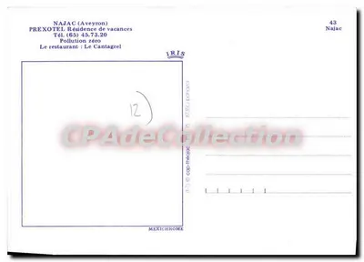 Restaurante Le Cantagrel — PREXOTEL Residência de férias — IRIS — Verso