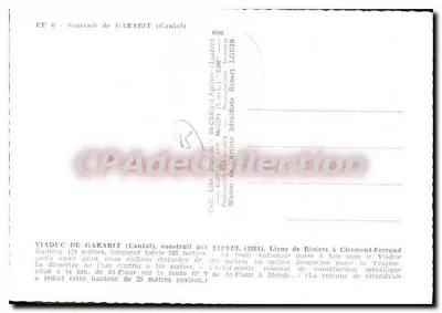 Viaduto de Garabit — Cantal — Souvenir de GARABIT — Verso