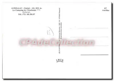 Aurillac - Camping de l'Ombrade — Éditions Réunies, n° 87 — Verso