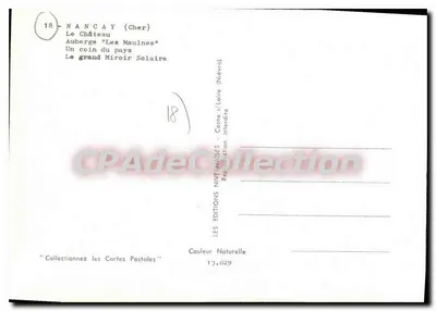NANCAY (Cher) — Castelo, Pousada 'Les Maulnes', Grande Espelho Solar — Éditions Nivelles — Verso