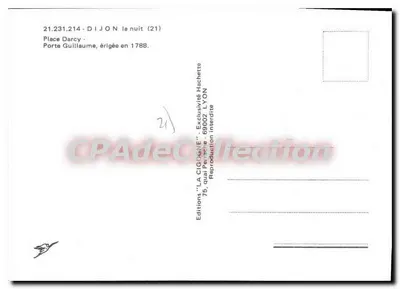 Porte Guillaume - Dijon w nocy (21) — wydawca LA CIGOGNE, n° 21.231.214 — Rewers