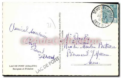 Jezioro Pont (Côte-d'Or) — Łódki i pedałowce — Wydawnictwo Pouilly-en-Auxois — Rewers