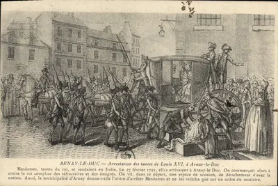 Arrestação das tias de Luís XVI em Arnay-le-Duc — gravura histórica — Coleção U. St. - número da série não legível