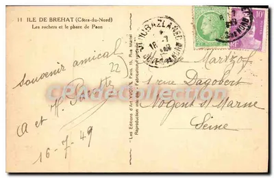 Ilha de Bréhat (Costas do Norte) — Os rochedos e o farol de Paon — Les Éditions d'Art Yvon, Paris — Verso