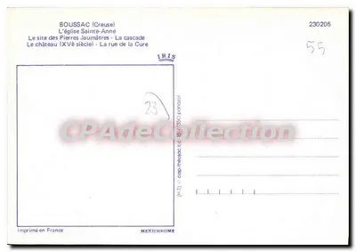 Boussac e sua região — carta postal panorâmica — IRIS — Verso