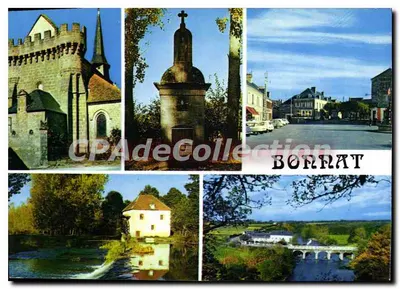 Bonnat — Igreja, fonte de São Silvano, praça dos Árvores, moinho de Malval, ponte da Gata — Edições LTO, Avenida de Larrieu, Périgueux
