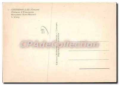 Chenerailles — Zamek Etansanne, Pomnik Aimé Monteil, Jezioro — Wydawnictwo Modemea « Théécjac » — Rewers