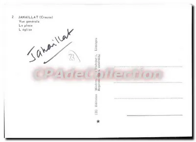 Janaillat — Vista geral, a praça, a igreja — Edições Théo Jac — Verso