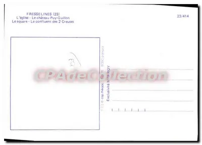 Fresselines — Igreja, castelo, praça, confluência das duas Creuses — Editor: cap-théogac — Verso