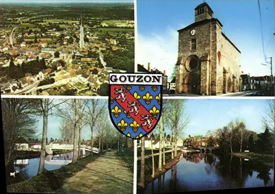 Gouzon — Vista geral, a igreja, o ponte, as margens do rio — Difundido por S.A.R. C.M.A. Aix-en-Vienne