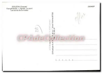 Gouzon — Vista geral, a igreja, o ponte, as margens do rio — Difundido por S.A.R. C.M.A. Aix-en-Vienne — Verso