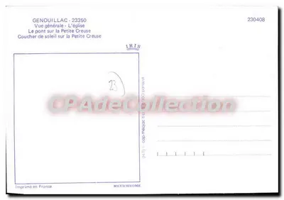 Genouillac — vista geral, igreja, ponte sobre a Petite Creuse — IRIS — Verso