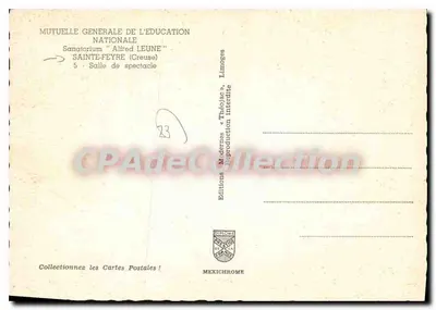 Sala de espetáculos — Sanatório Alfred Leune — Sainte-Feyre (Creuse) — Verso