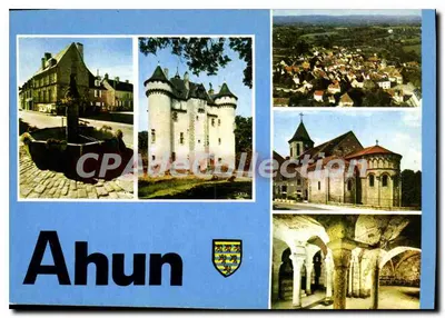 Ahun — vista geral, castelo, igreja Saint-Sylvain, cripta — Bilhete postal antigo de Collection n°13