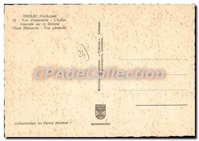 Riberac — vista geral com igreja, cascata e cidade — editor Mexichrome, n°16 — Verso