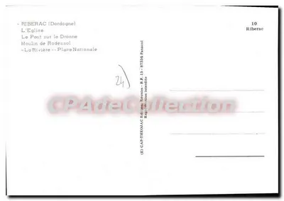 Riberac — Igreja, ponte sobre a Dronne, moinho de Rodessol, praça nacional — CAP-THEOMAC Éditions Rémus, B.P. 15, 87350 Riberac — Verso