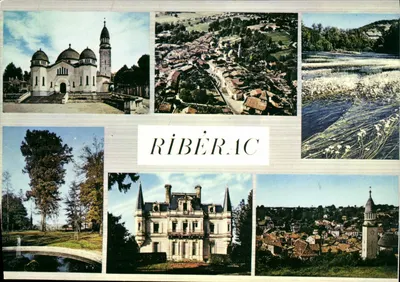 Ribérac — vista geral, igreja, jardim público, Dronne, antiga subprefeitura — Éditions Réunies Rétuniet, B.P. 15 - 87350 Panazol