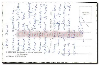 Les Eyzies (Dordogne) — Aldeia Trogloïdite — Sociedade das Cartas Postais APA-PQUX — Verso