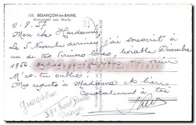 Besançon-les-Bains — Monument aos Mortos — Déouït — Verso