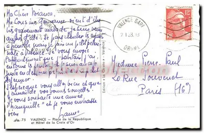 Hôtel de la Croix d'Or — Grand Café de Valence — Place de la République — Édition La Croix d'Or — Verso