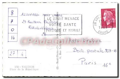 Grand Hôtel Dor - Valence — widok z placu Républiki — wydawca CPAdéCollection — Rewers
