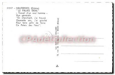 Haüterives (Drôme) — O Palácio Ideal — Editor J. Cellard, n° 31517 — Verso