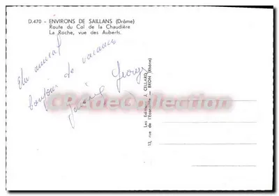 Aproximadamente Saillans (Drôme) — Rota do Col da Chaudière, La Roche, vista dos Auberts — Edição J. Cellard, Bron (Rhône) — Verso