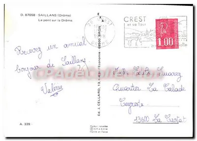 O ponte sobre a Drôme — Saillans (Drôme) — Ed. J. Cellard, n° A.339 — Verso