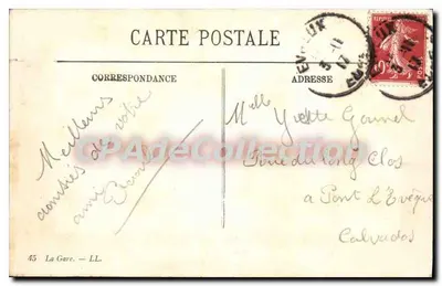 Estação de Noyon — Vista da estação com veículos — Editor LL, n°45 — Verso