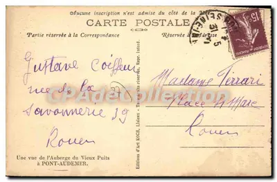 Widok na Auberge du Vieux Puits — Pont-Audemer — Wydawnictwo Art Koch, Lisieux — Rewers