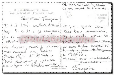 Breteuil-sur-Iton — Vista da margem do Iton em direção à igreja — Gaby — Verso