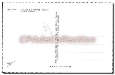 Lyons-la-Forêt — Velha casa — Ed. La Cigogne, n°27.377.03 — Verso