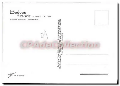 Velhas Casas, Grande Rue — Dreux (28) — Edições 'LA CIGOGNE' — Verso