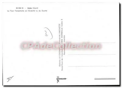 Uzès (Gard) — La Torre Fenestrelle y el Vescovado visto desde el Ducado — Éditions LA CIGOGNE — Reverso