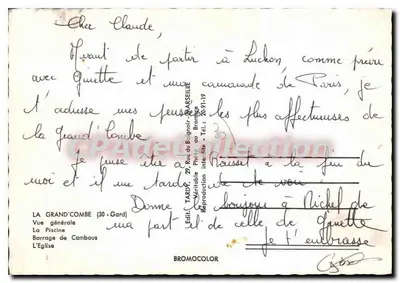 Grand Combe — vista geral, piscina, barragem, igreja — editor Tardy, n°1 — Verso