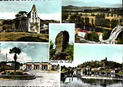 Salies-du-Salat — vista panorâmica com ruínas, ponte e estação — editor Véritable des Cartes Postales