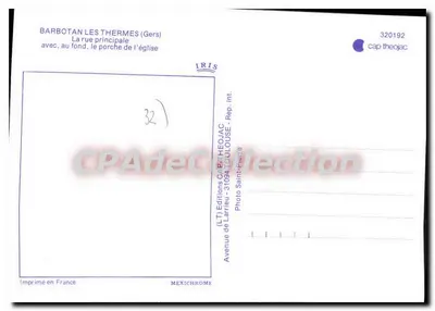 Barbotan-les-Thermes — rua principal com o portal da igreja — (LT) Edições de Larrieu — Verso