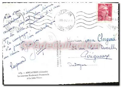 Arcachon — Passeio e Pontão Thiers — Edição L. Chatagneau n°1129 — Verso