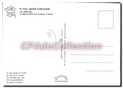 Bassin d'Arcachon — Saída do pequeno trem em direção ao oceano — Editor Elcé, n° 7426 — Verso
