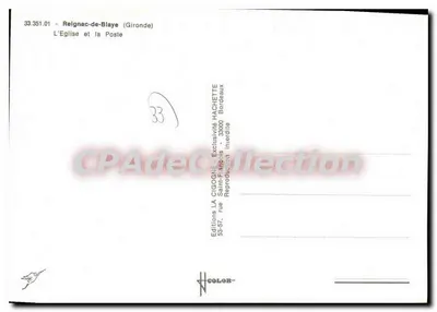 Reignac-de-Blaye — Igreja e a Correios — Edições Hachette — Verso
