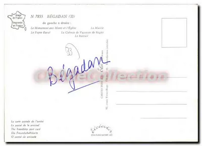 Bégadan — Lembrança de BÉGADAN — Cartões Postais Vinothèque — Verso