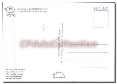 MÉRIGNAC — Vista Geral do Centro — Editor Elcée, n° 5064 — Verso