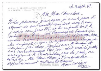 Castelo "La Grave" — Entorno de Saint-Denis-des-Piles (Gironde) — CPAdeCollection — Verso