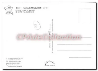 Carcans Maubuisson — Oxygène Village de Vacances — Editor Elcé, n° 3381 — Verso